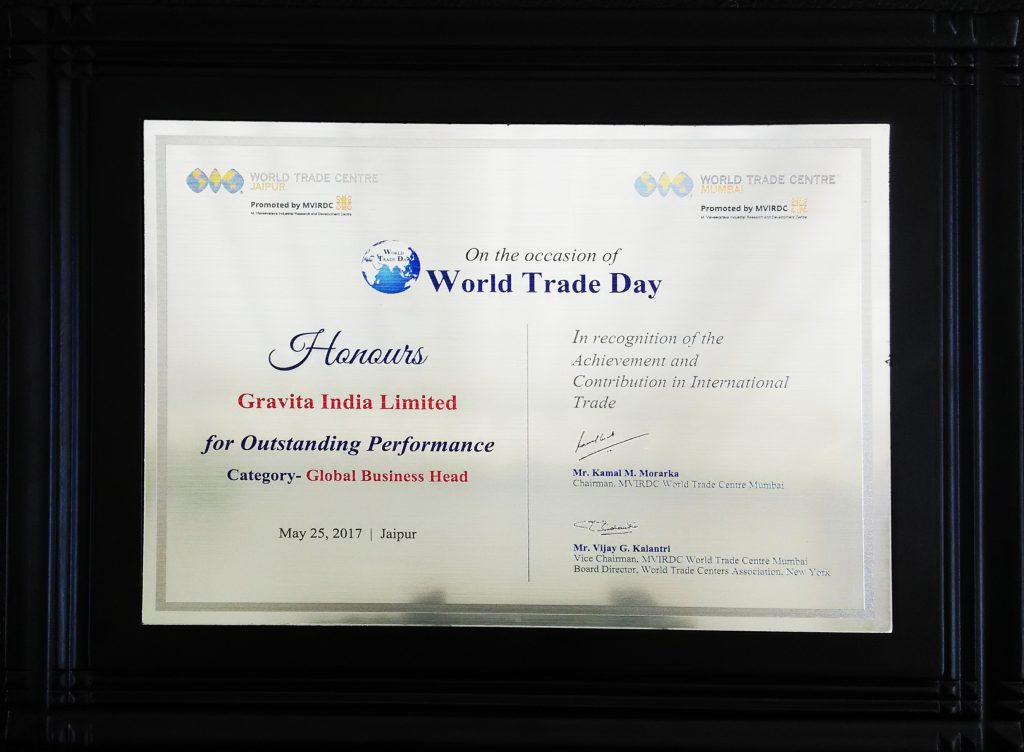 Gravita Honoured by World Trade Centre Association